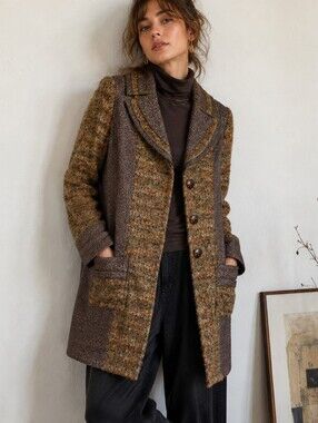 Vintage City Girl Nancy Bolen Boucle Coat Jacket Brown Orange Textured M/L